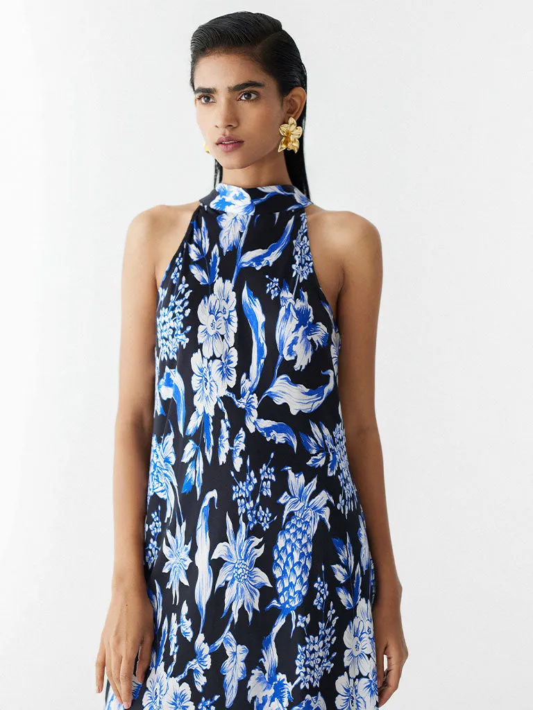 Black Pineapple Halter Dress