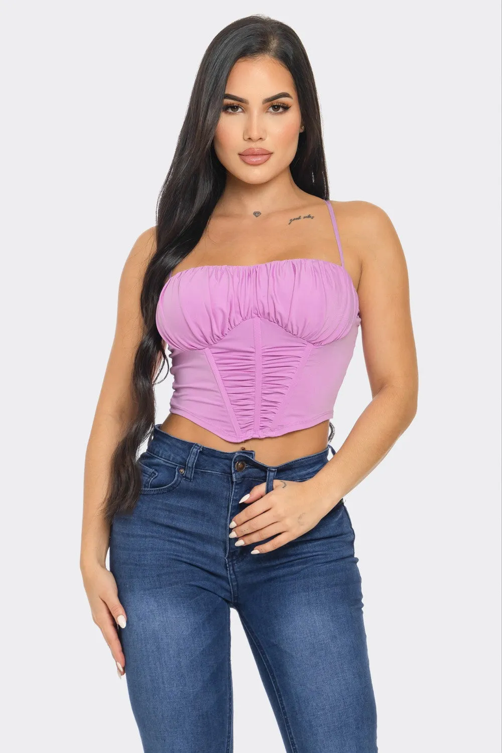 Black Ruffled Spaghetti Strap Crop Top 3/22/24 8350