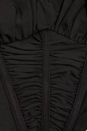 Black Ruffled Spaghetti Strap Crop Top 3/22/24 8350