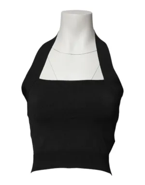 Black Sleeveless Halter Cropped Backless Top