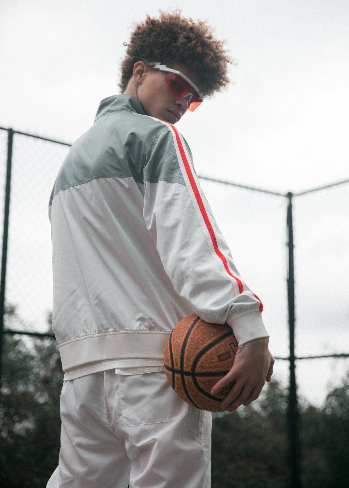 Blank State Men's Retro Swishy Track Jacket in White/Grey