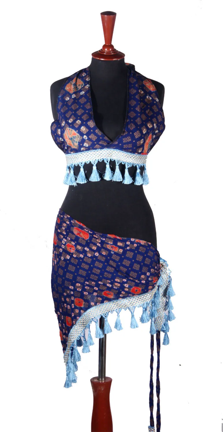 Block print Jaipur Choli/halter top blue/red