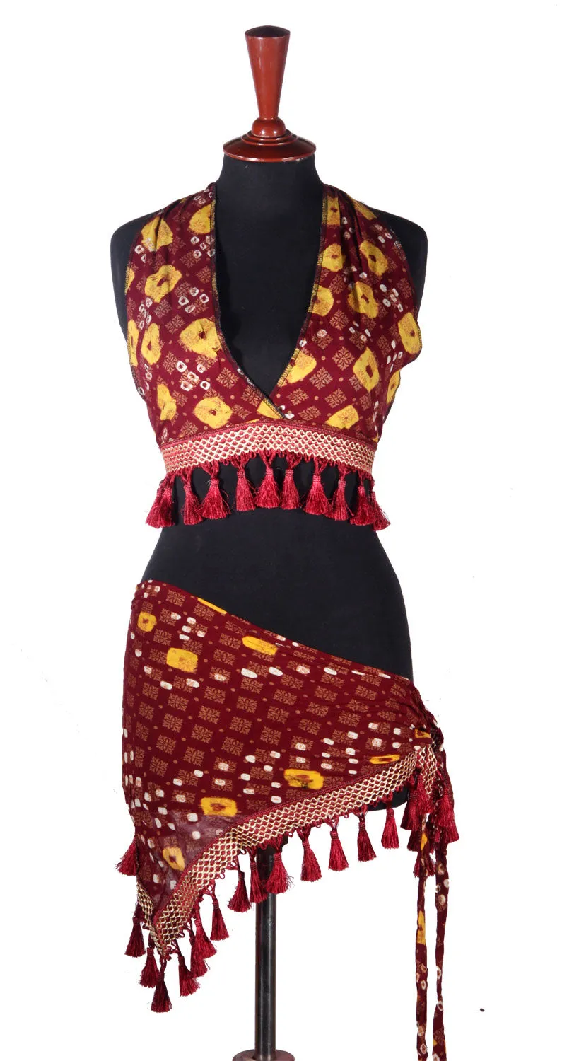 Block print Jaipur Choli/halter top burgundy WS