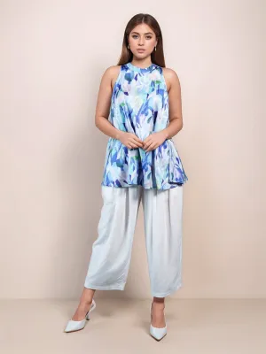 Blue Abstract Printed Sleeveless Top