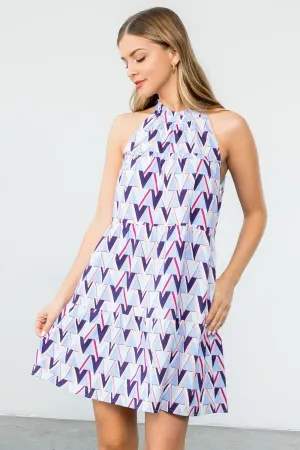 Blue Geometric Halter Dress