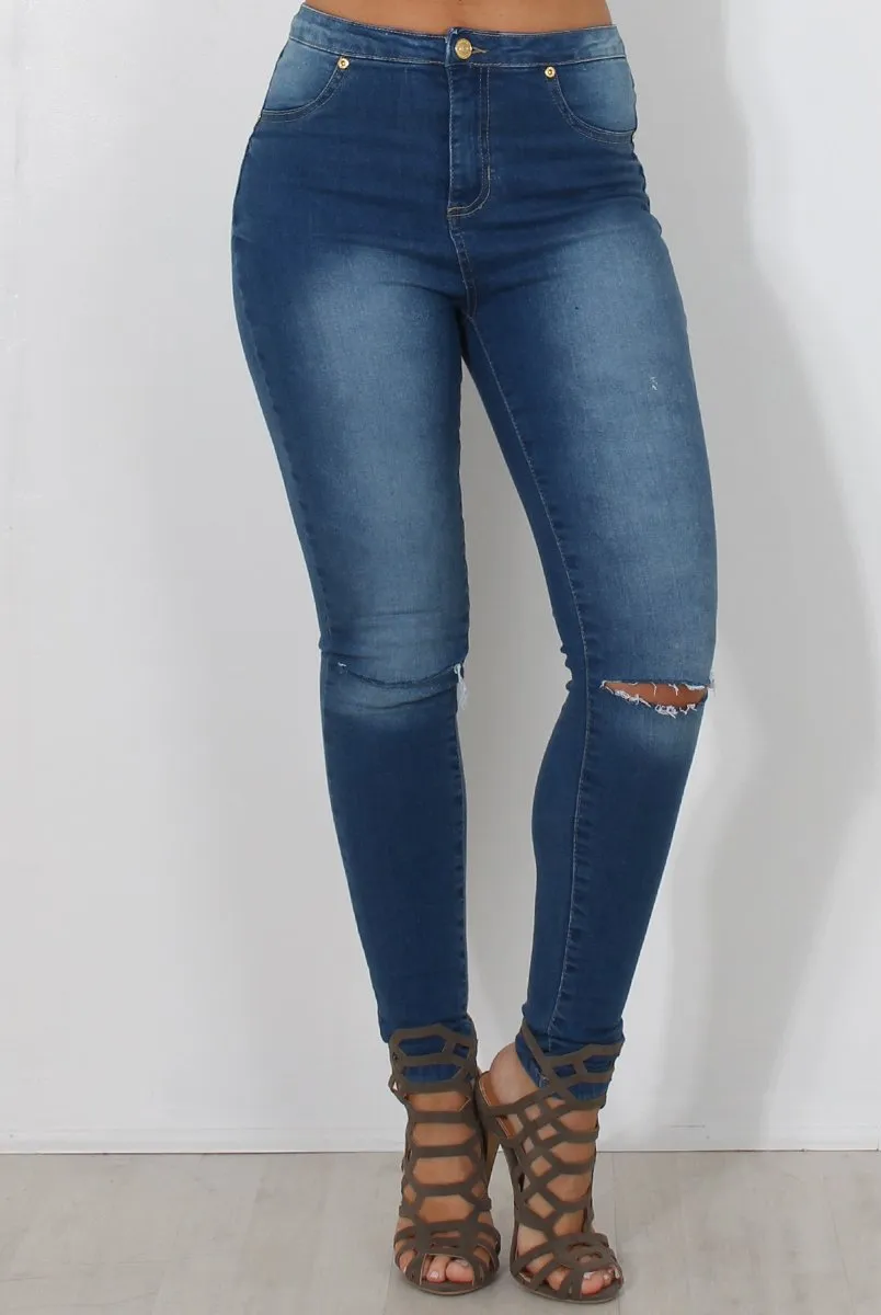 Blue High Waisted Super Skinny Jeans -Olivia