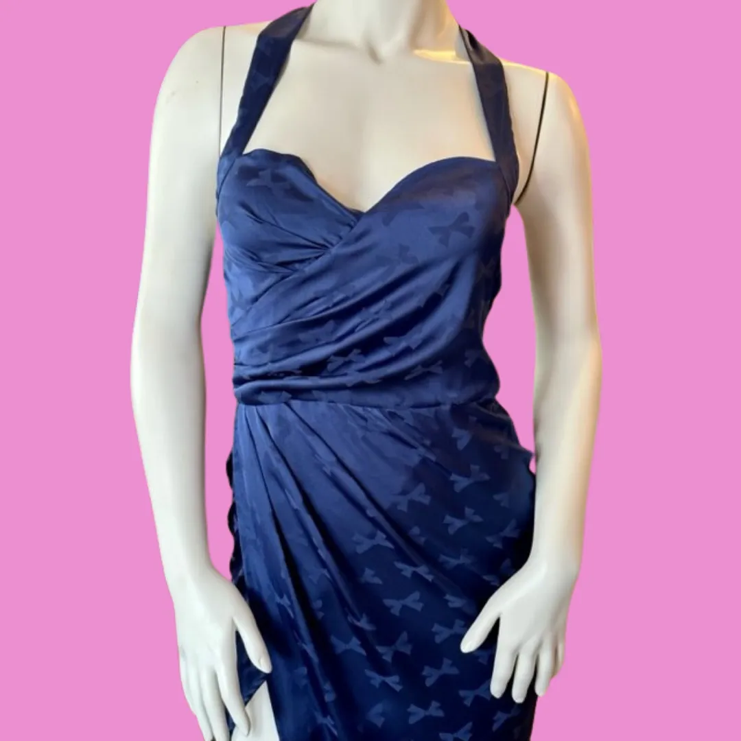Blue satin halter dress