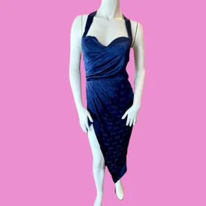 Blue satin halter dress