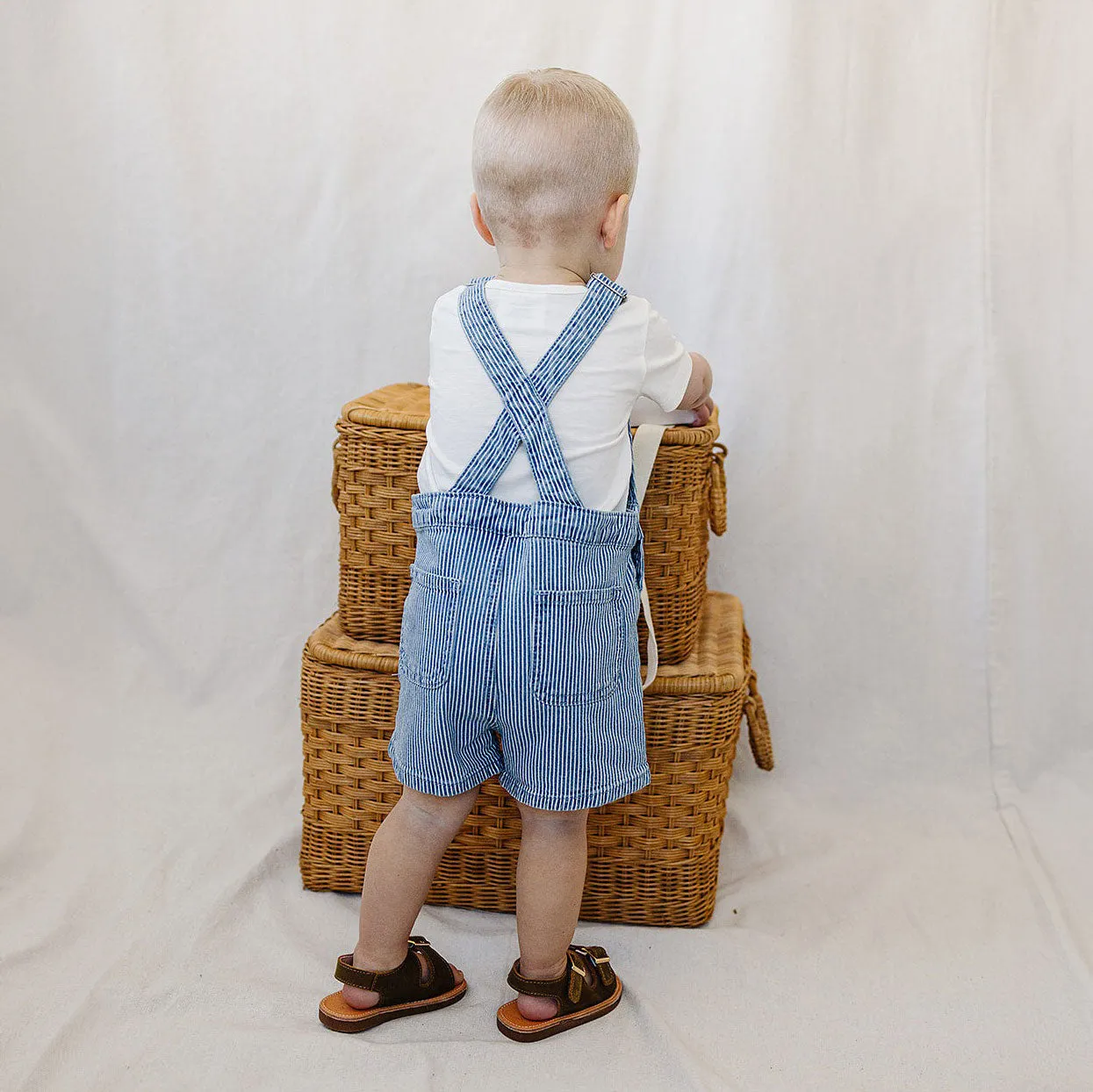 Blue Stripe Short Overalls