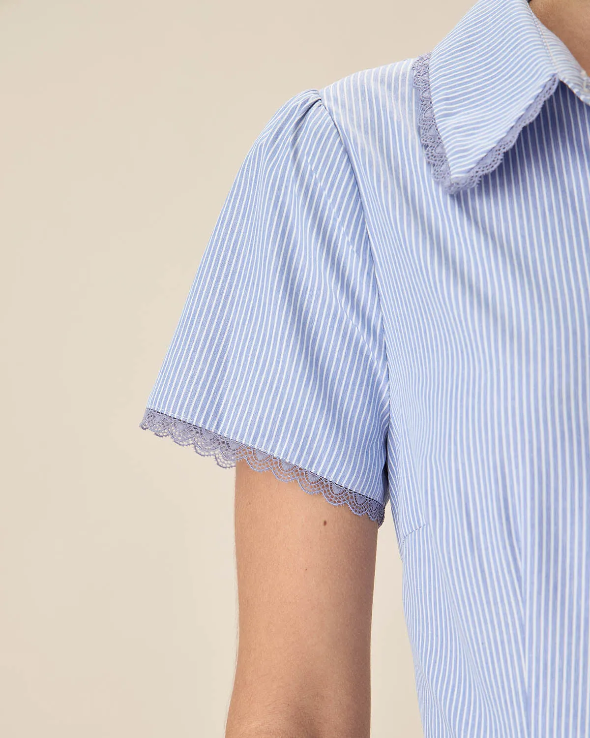 Blue Striped Button Midi Dress
