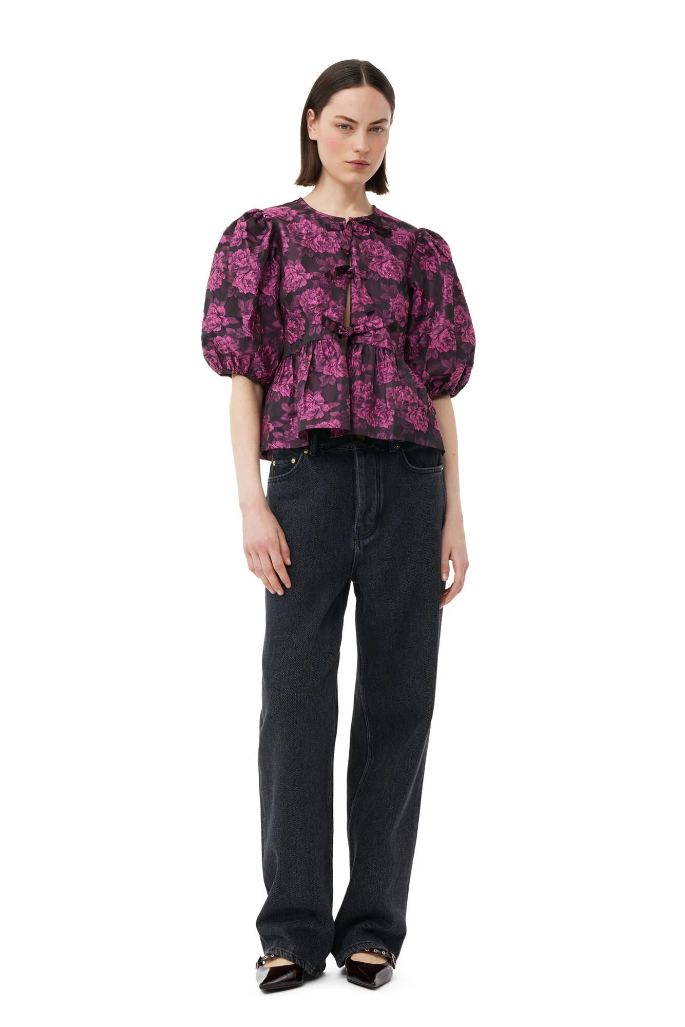 Botanical Jacquard Peplum Top