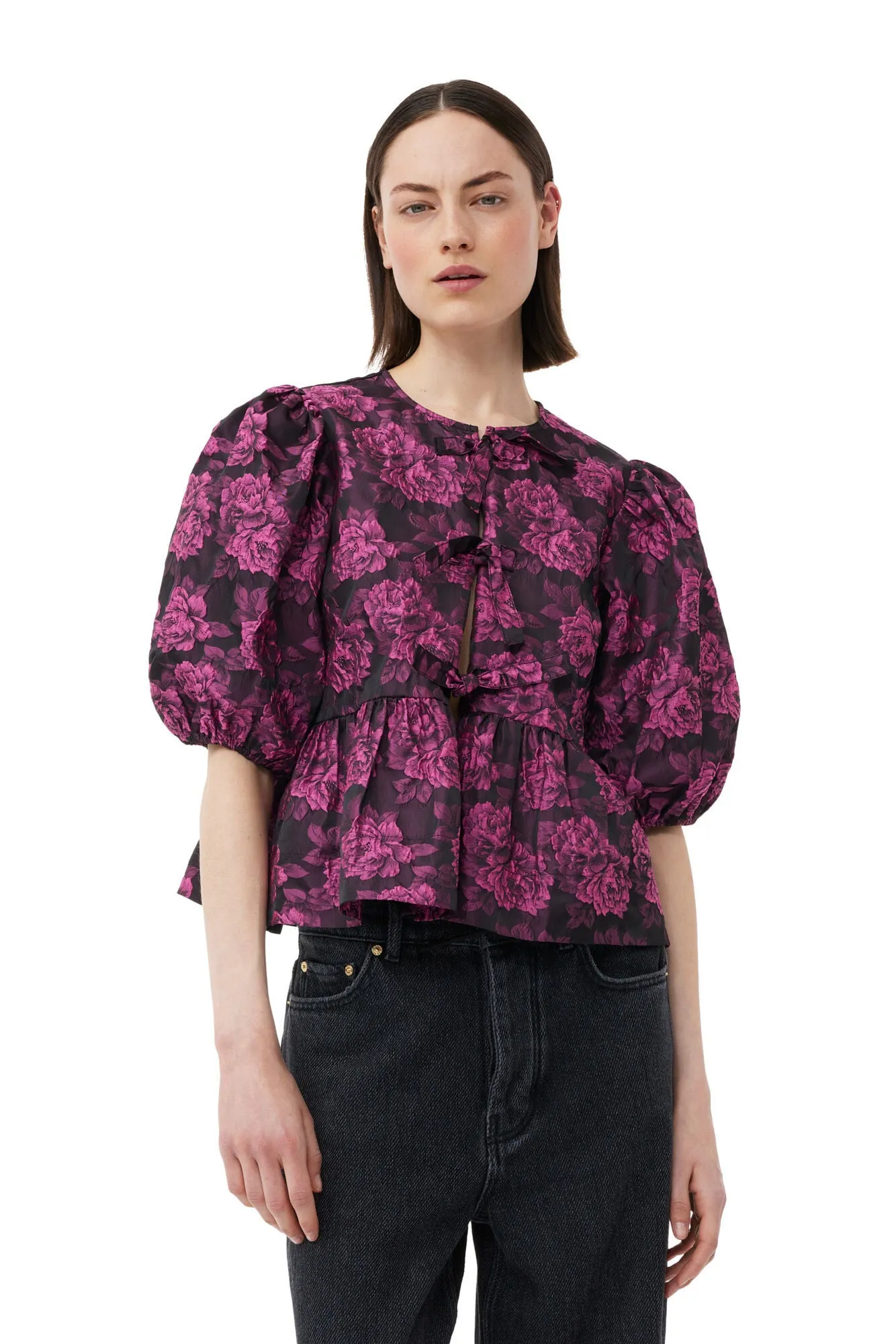 Botanical Jacquard Peplum Top