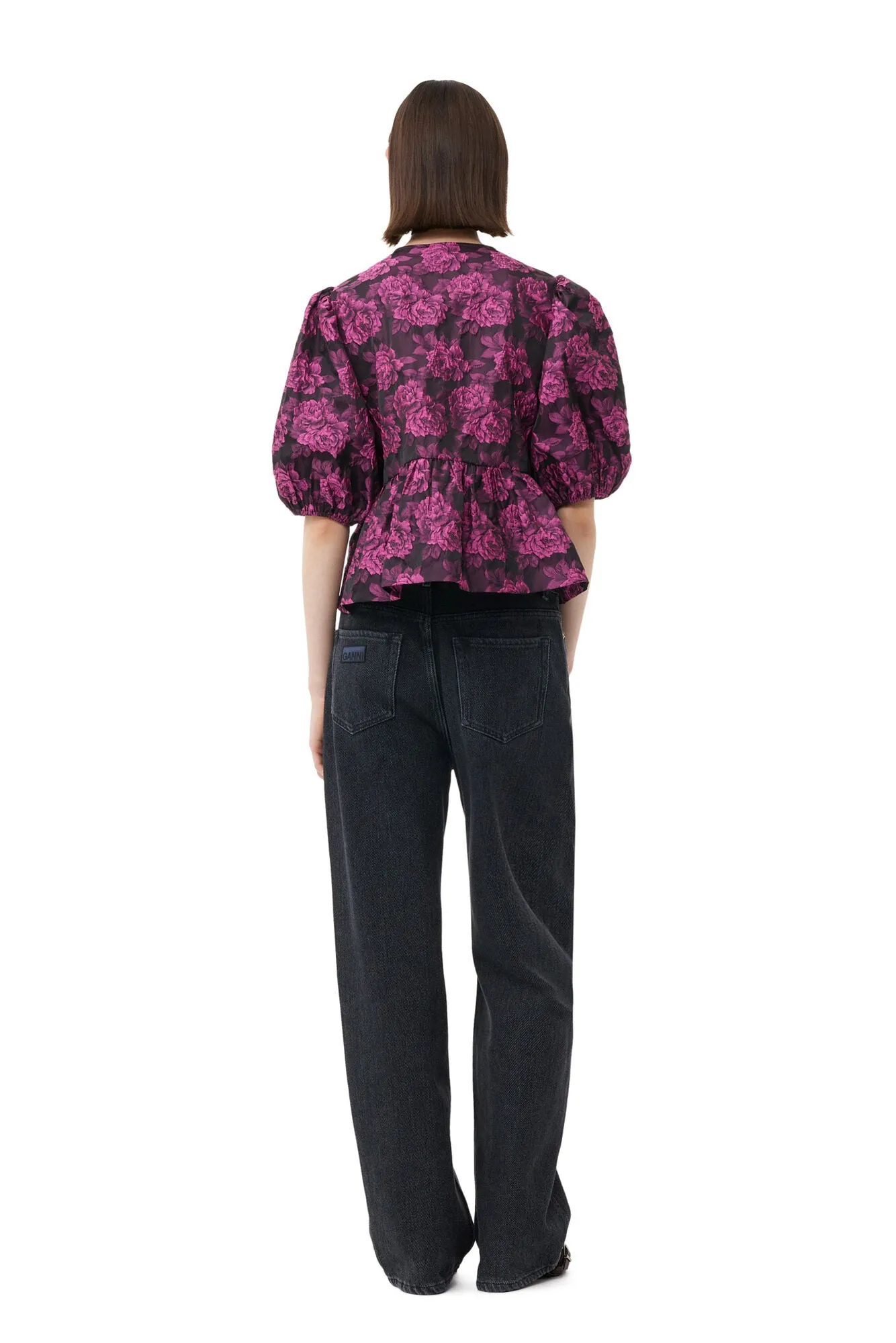 Botanical Jacquard Peplum Top