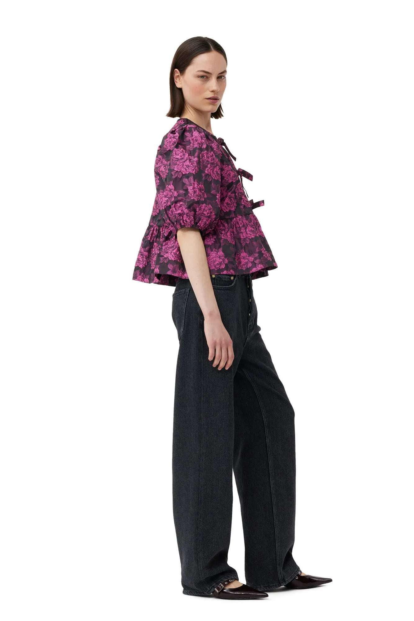 Botanical Jacquard Peplum Top