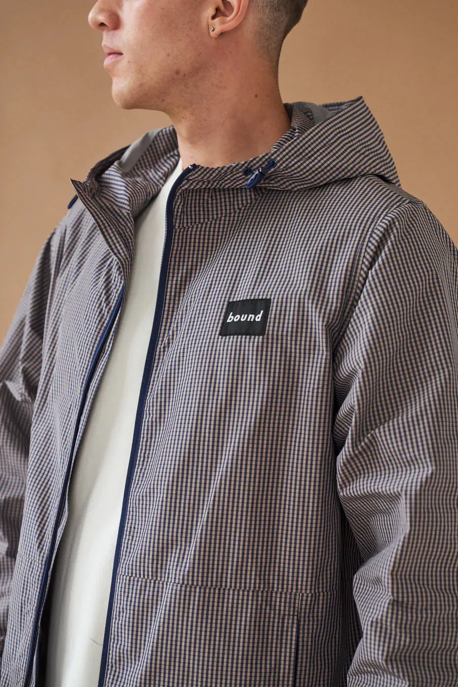 bound 'Digbeth' Check Wind Jacket - Beige & Blue