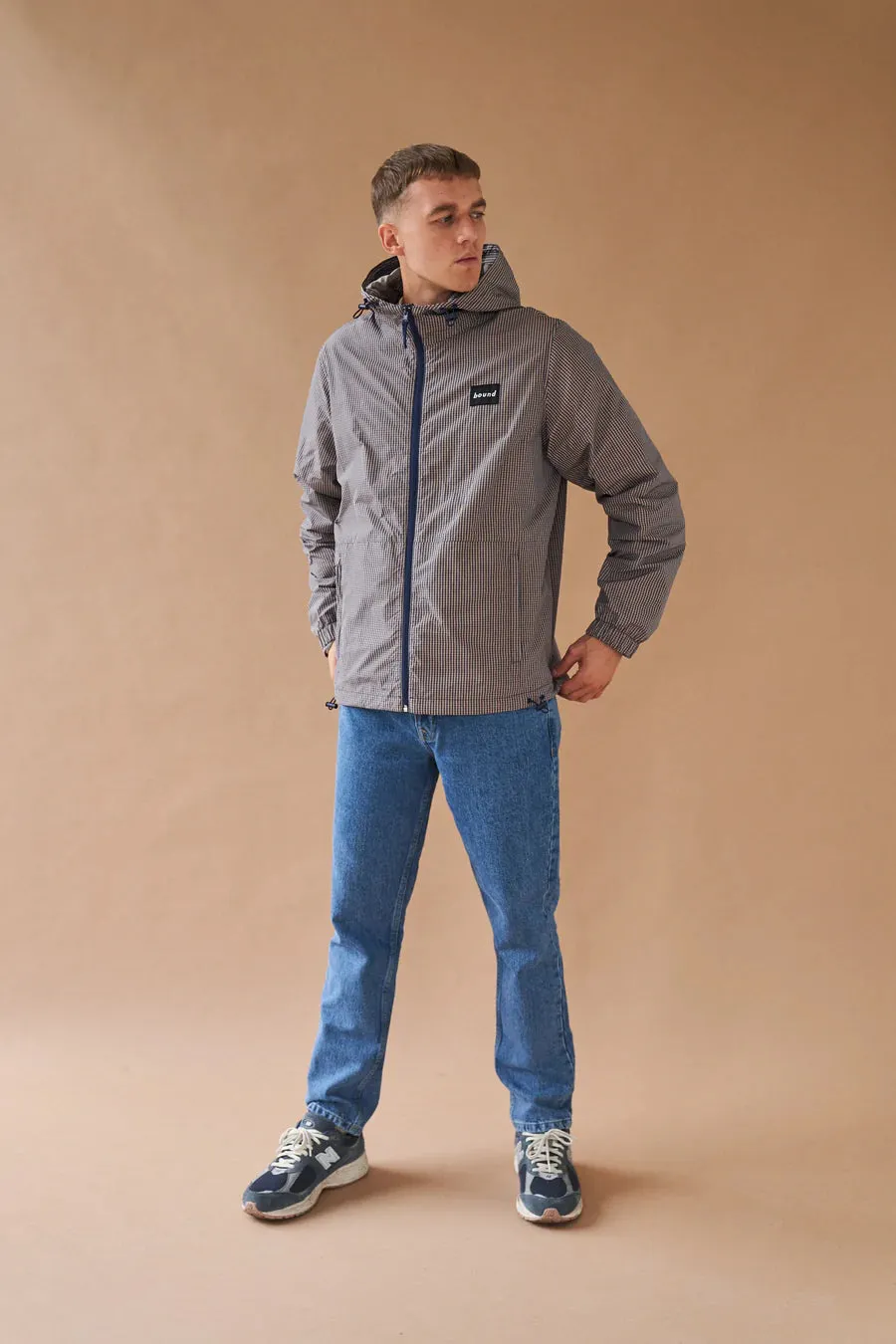 bound 'Digbeth' Check Wind Jacket - Beige & Blue