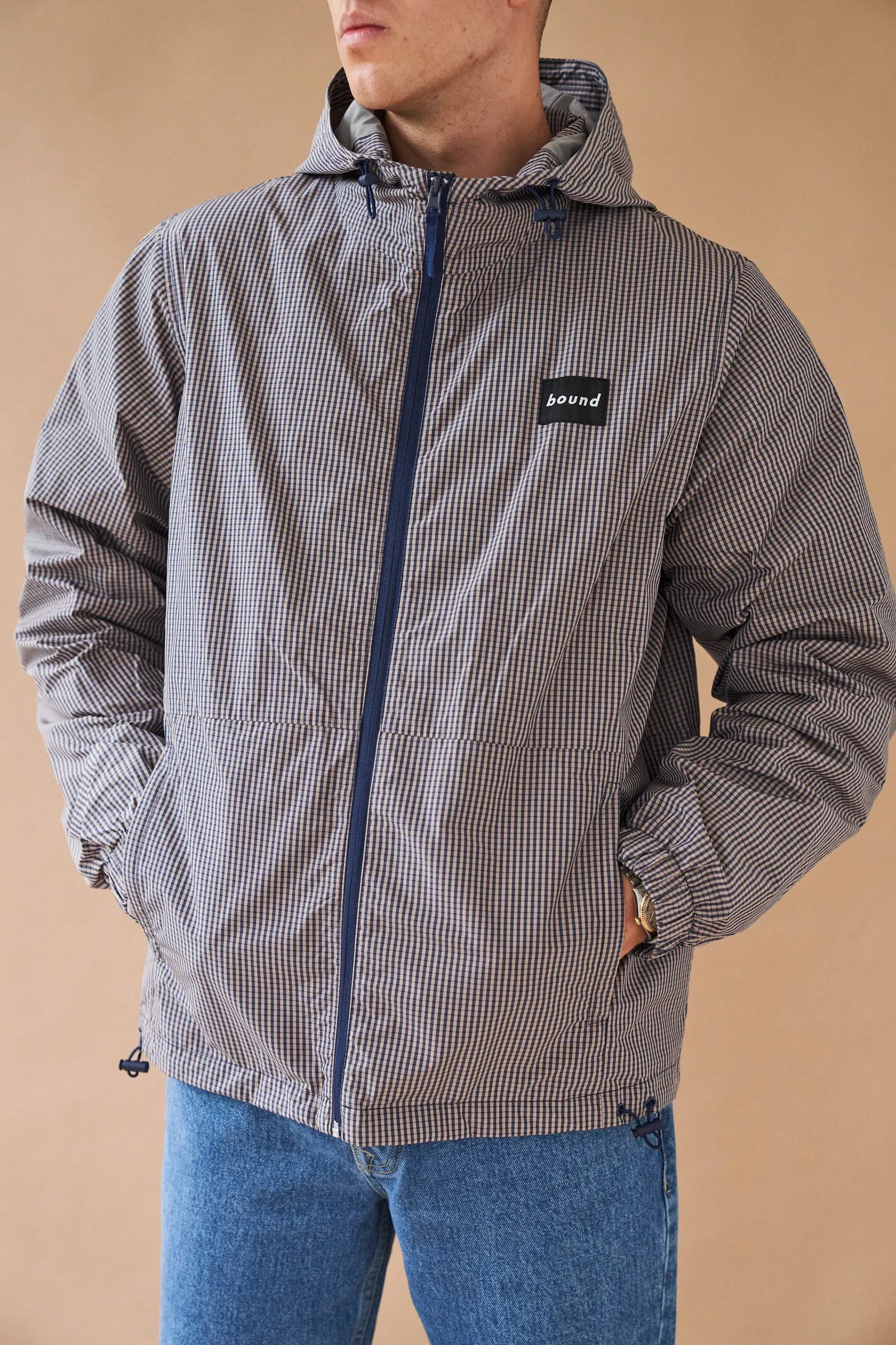 bound 'Digbeth' Check Wind Jacket - Beige & Blue