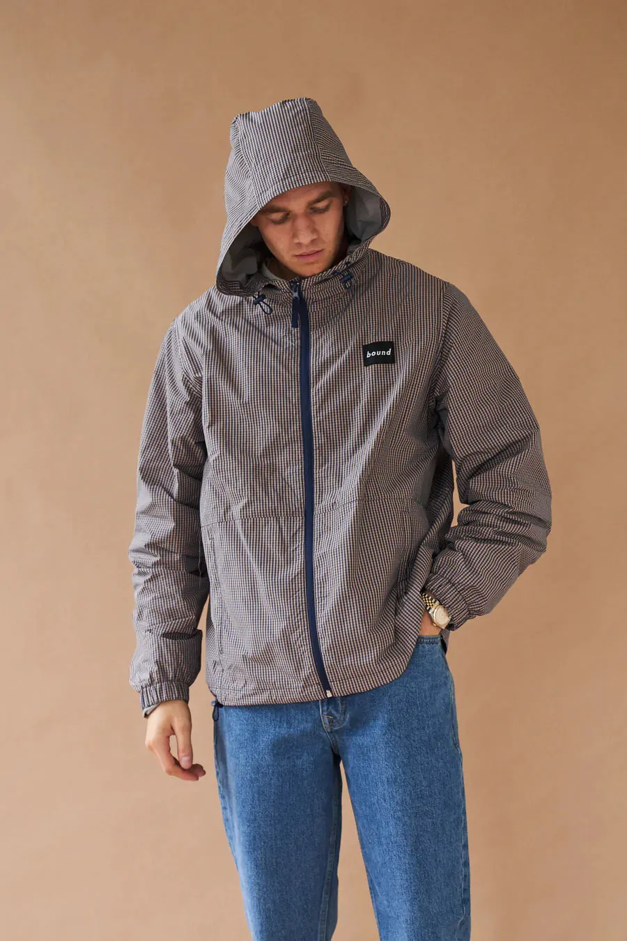 bound 'Digbeth' Check Wind Jacket - Beige & Blue