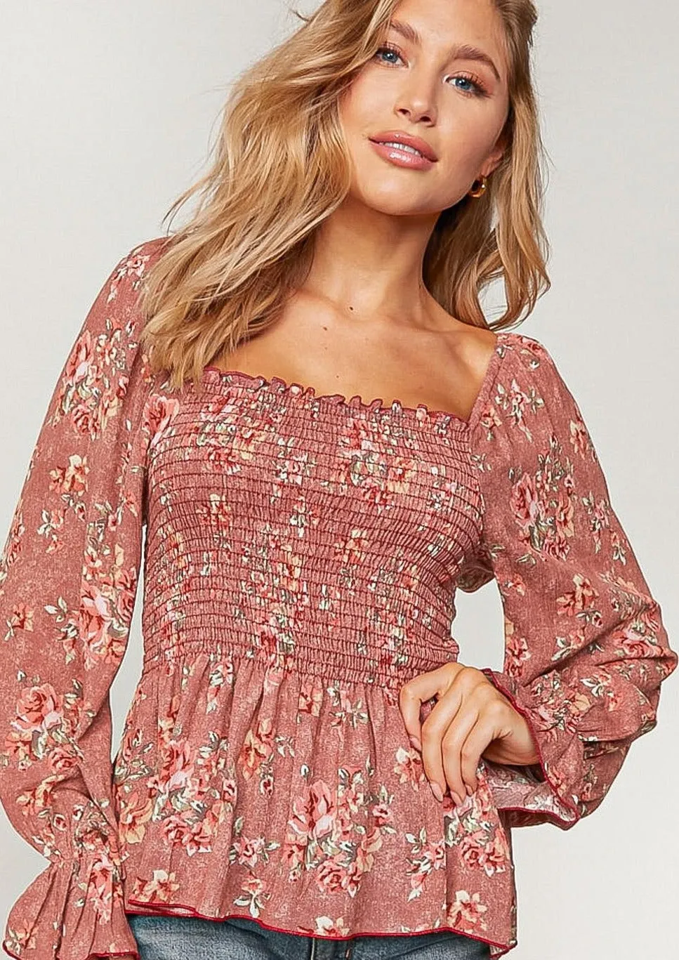 Bristol Floral Babydoll Blouse | Mauve