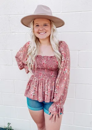 Bristol Floral Babydoll Blouse | Mauve
