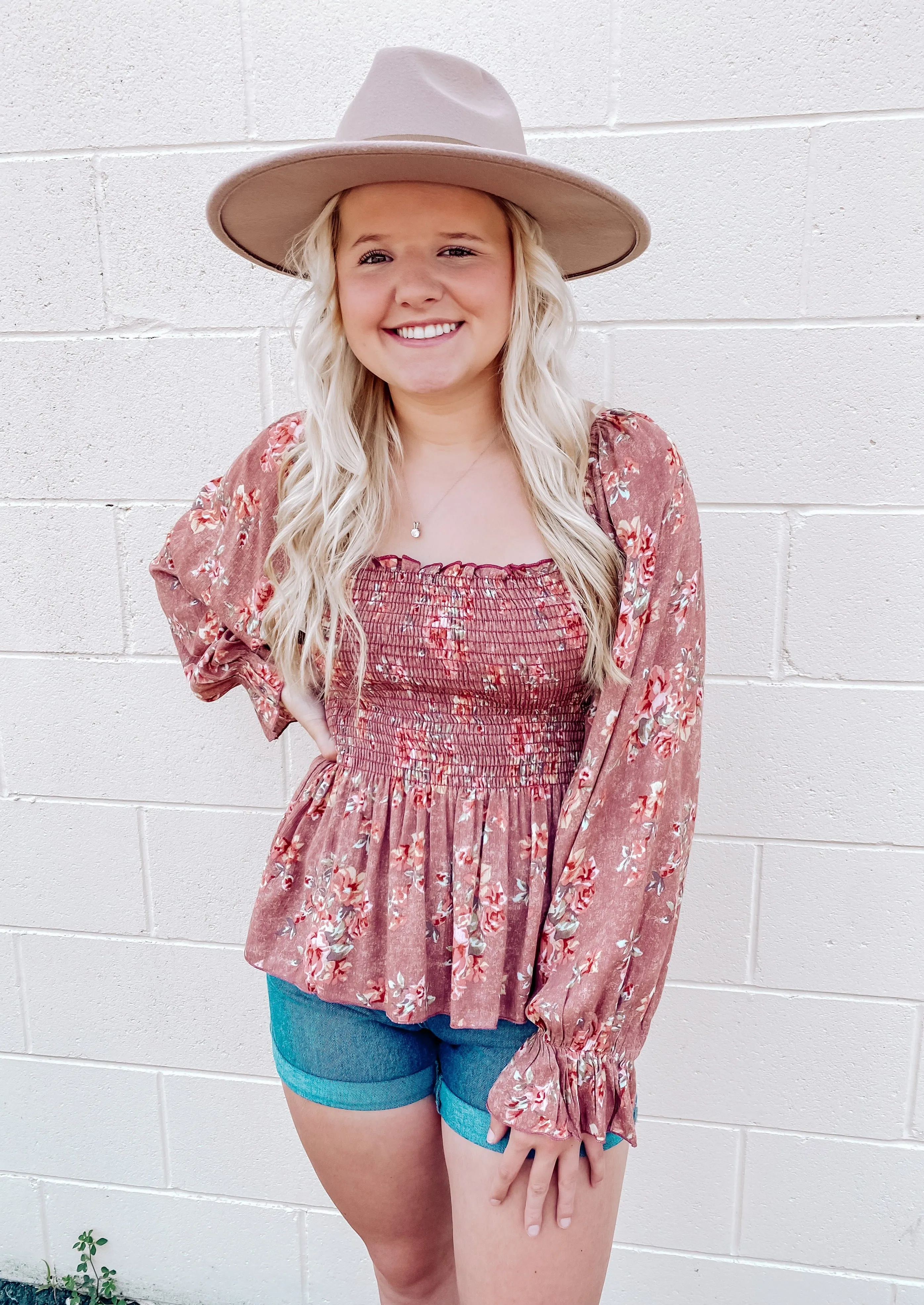 Bristol Floral Babydoll Blouse | Mauve