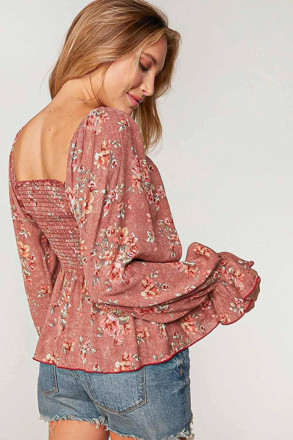 Bristol Floral Babydoll Blouse | Mauve