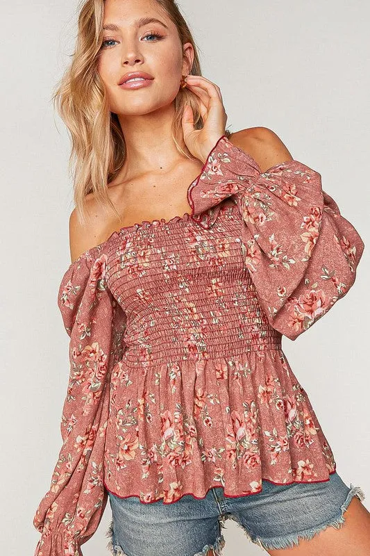 Bristol Floral Babydoll Blouse | Mauve
