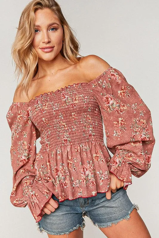 Bristol Floral Babydoll Blouse | Mauve