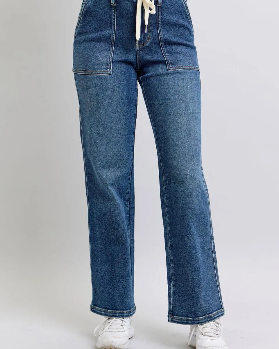 Brook High Waist Drawstring Wide Leg Jean