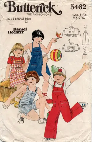 Butterick 5462 DANIEL HECHTER Toddlers Apron Style Pinafore Dress & Overalls 1970s Vintage Sewing Pattern Size 3