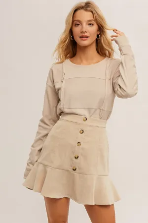 Button Detailed Corduroy Peplum Skirt