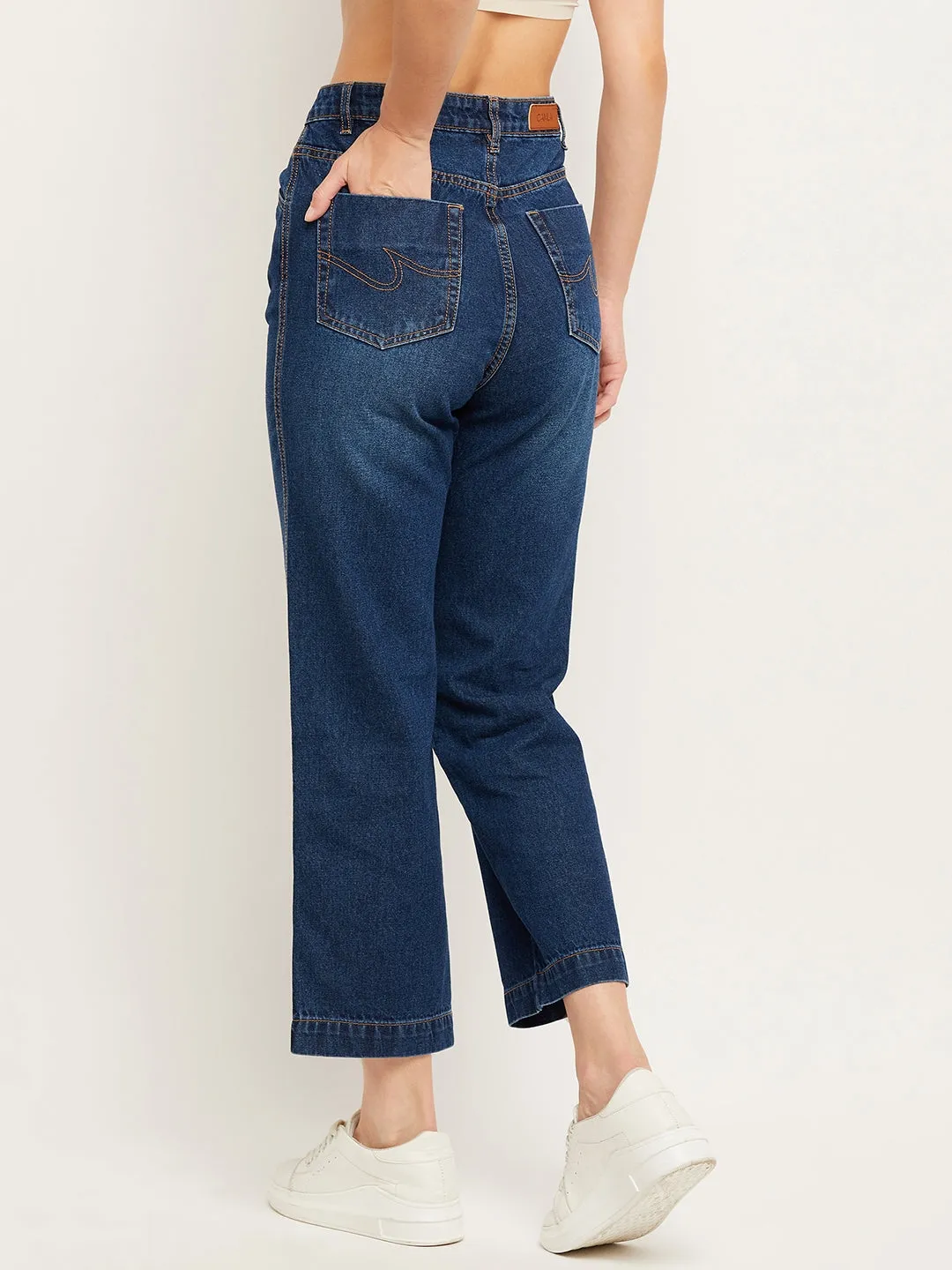 Camla Barcelona Low Rise Navy Blue Straight Fit Jeans