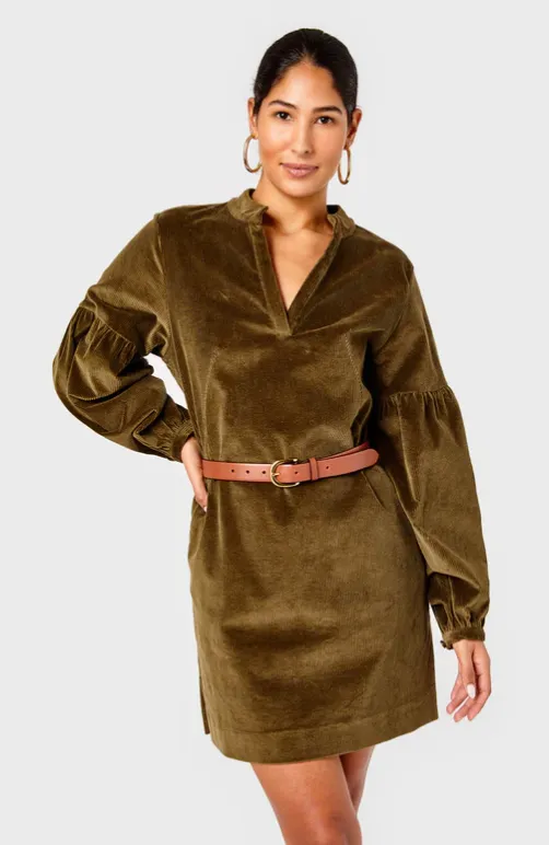 Cartolina Nantucket - Charlotte Corduroy Shift Dress - Olive
