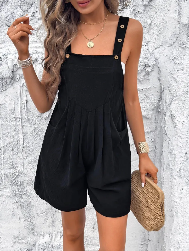 Casual Short Jumpsuit With Adjustable Straps - 3 Colors