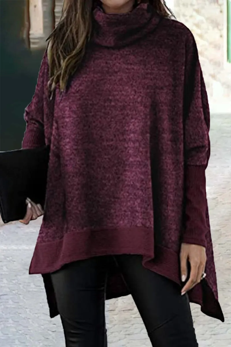 Casual Solid Patchwork Turtleneck Tops(6 Colors)