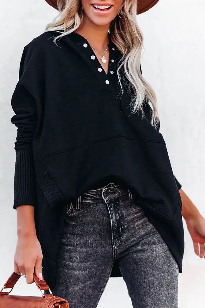 Casual Solid Pocket Buckle Hooded Collar Tops(9 Colors)