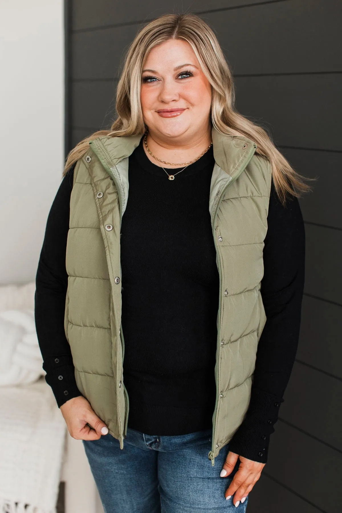 Certainly Adorable Puffer Vest- Sage