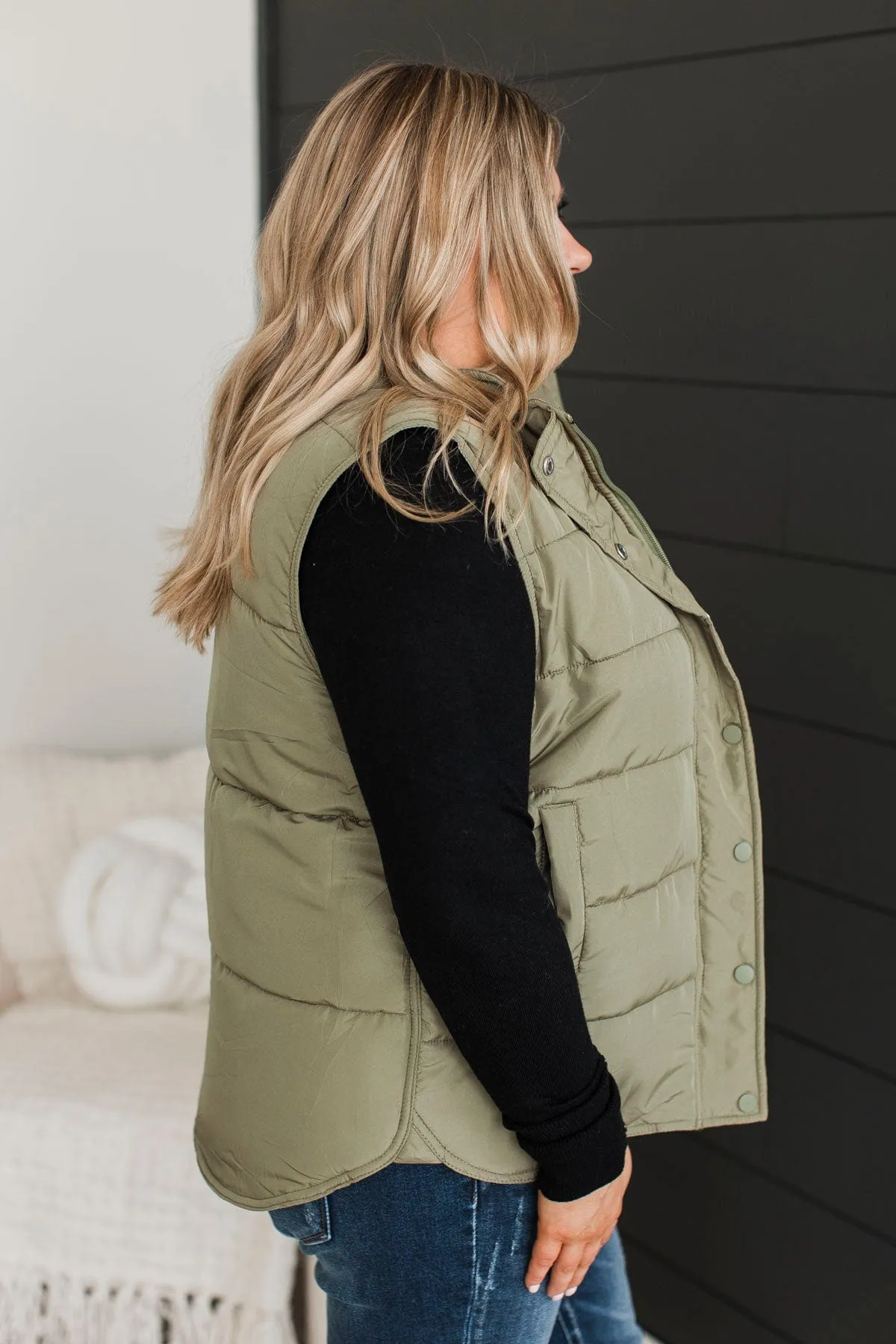 Certainly Adorable Puffer Vest- Sage