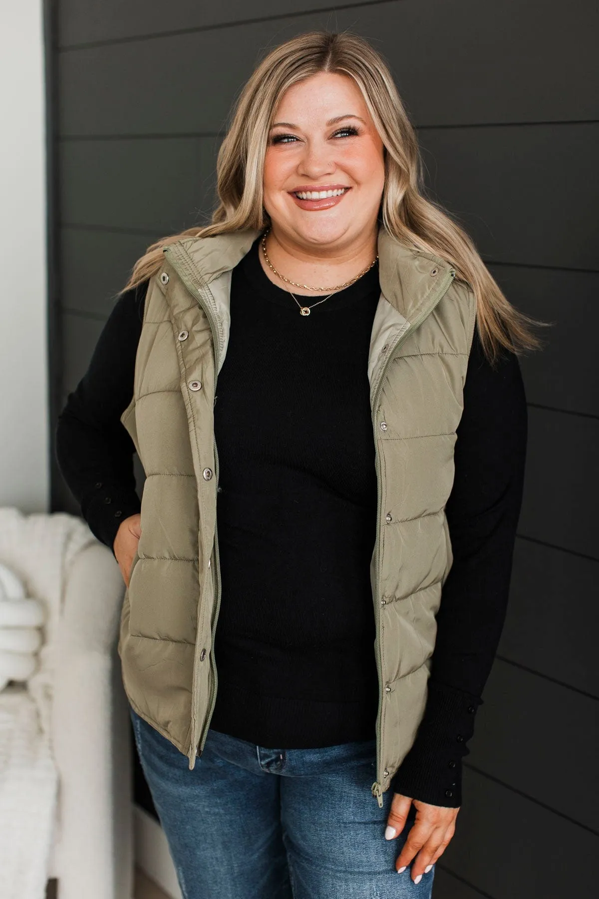 Certainly Adorable Puffer Vest- Sage
