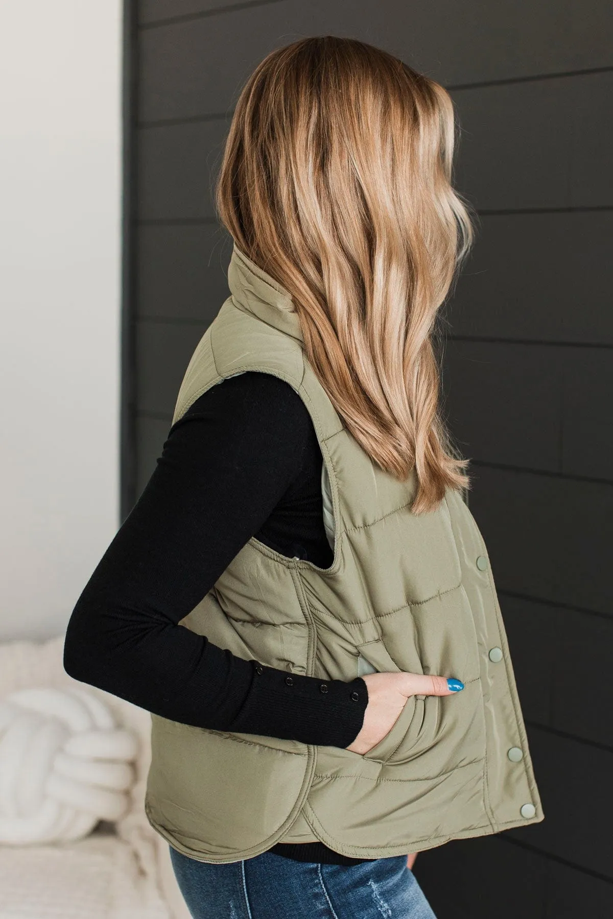 Certainly Adorable Puffer Vest- Sage