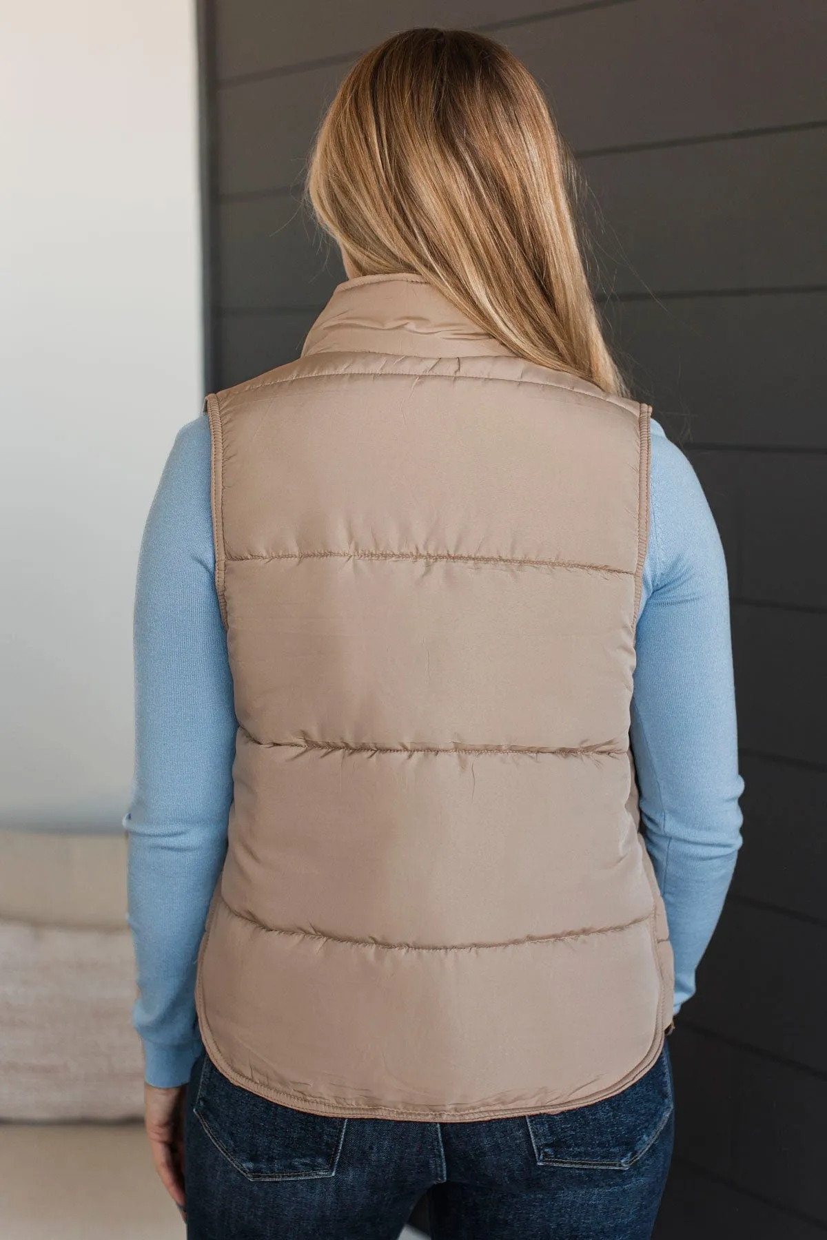 Certainly Adorable Puffer Vest- Taupe
