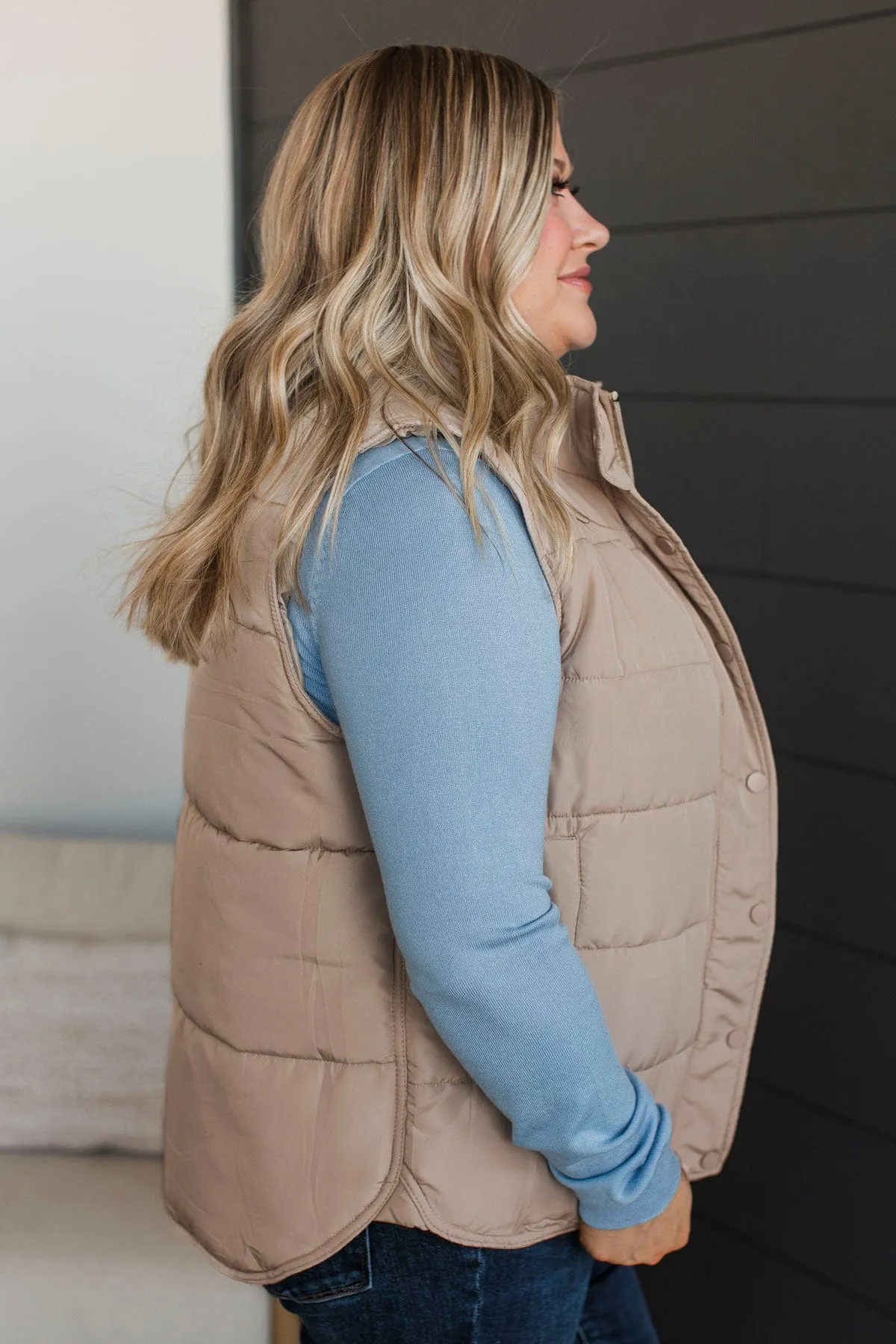 Certainly Adorable Puffer Vest- Taupe