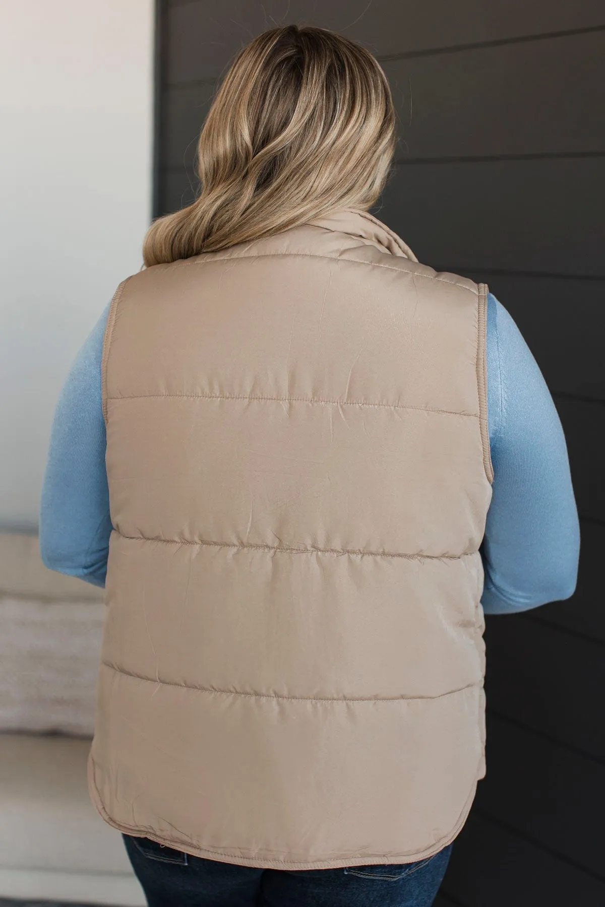 Certainly Adorable Puffer Vest- Taupe