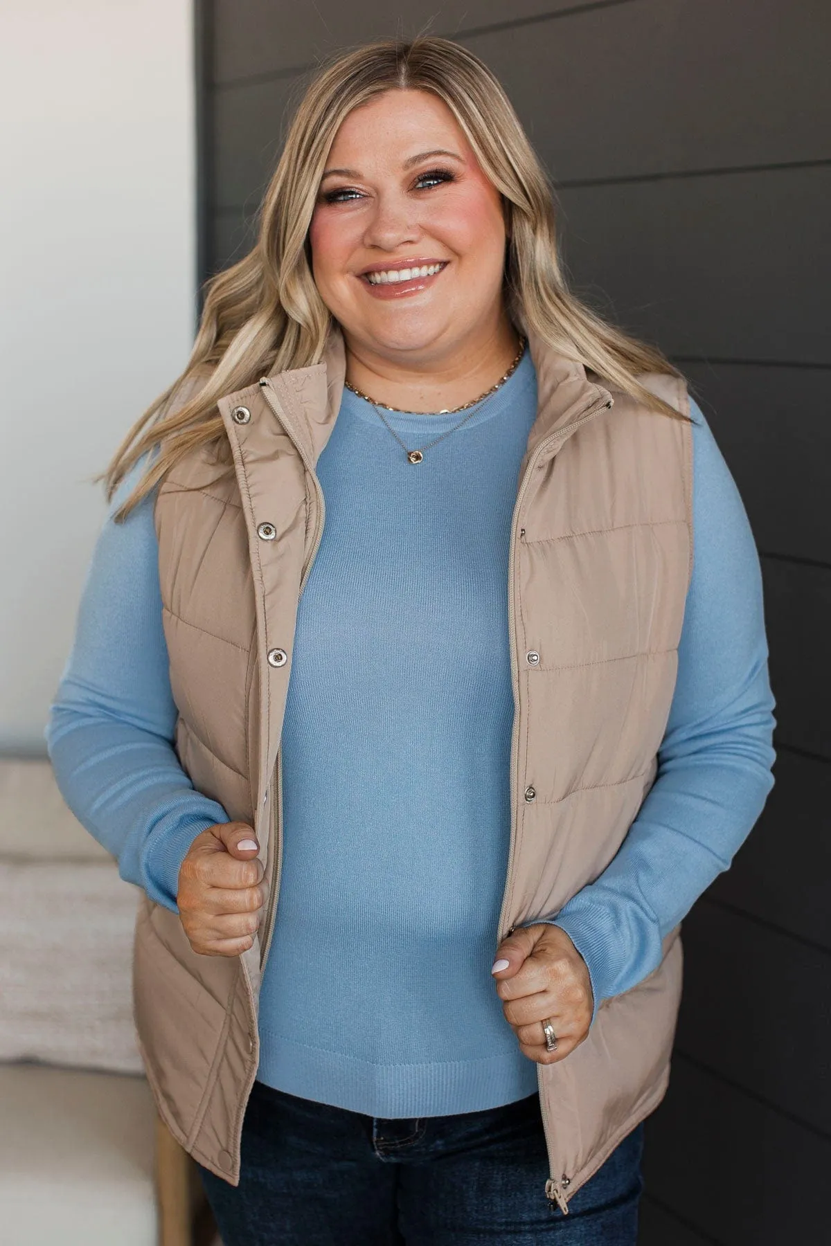 Certainly Adorable Puffer Vest- Taupe