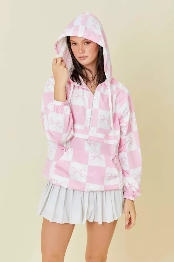 Checker Ribbon Print Windbreaker Jacket