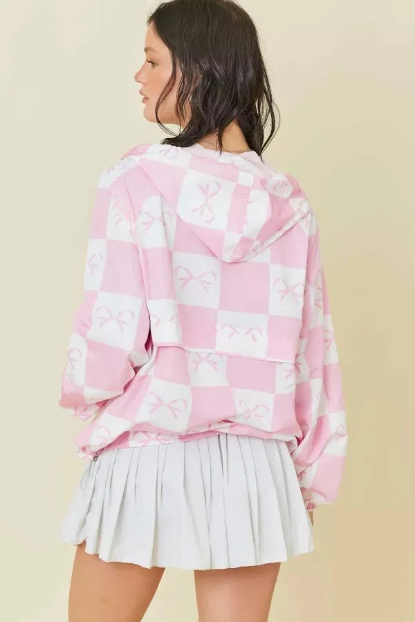Checker Ribbon Print Windbreaker Jacket