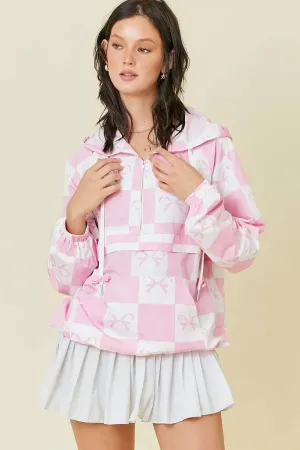 Checker Ribbon Print Windbreaker Jacket