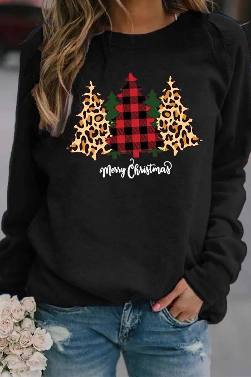 Chicindress Casual Round Neck Christmas Tree Print Tops(5 Colors)