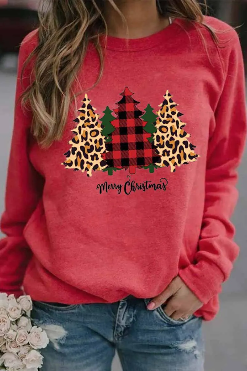 Chicindress Casual Round Neck Christmas Tree Print Tops(5 Colors)