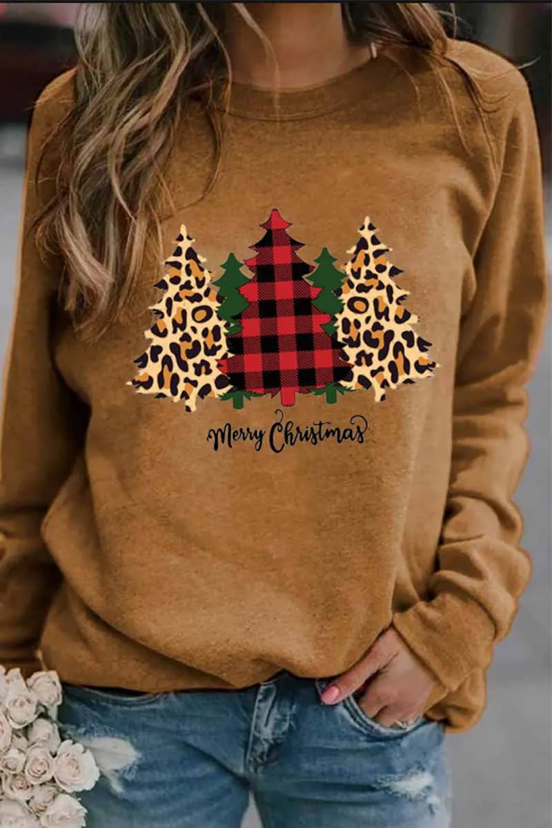 Chicindress Casual Round Neck Christmas Tree Print Tops(5 Colors)